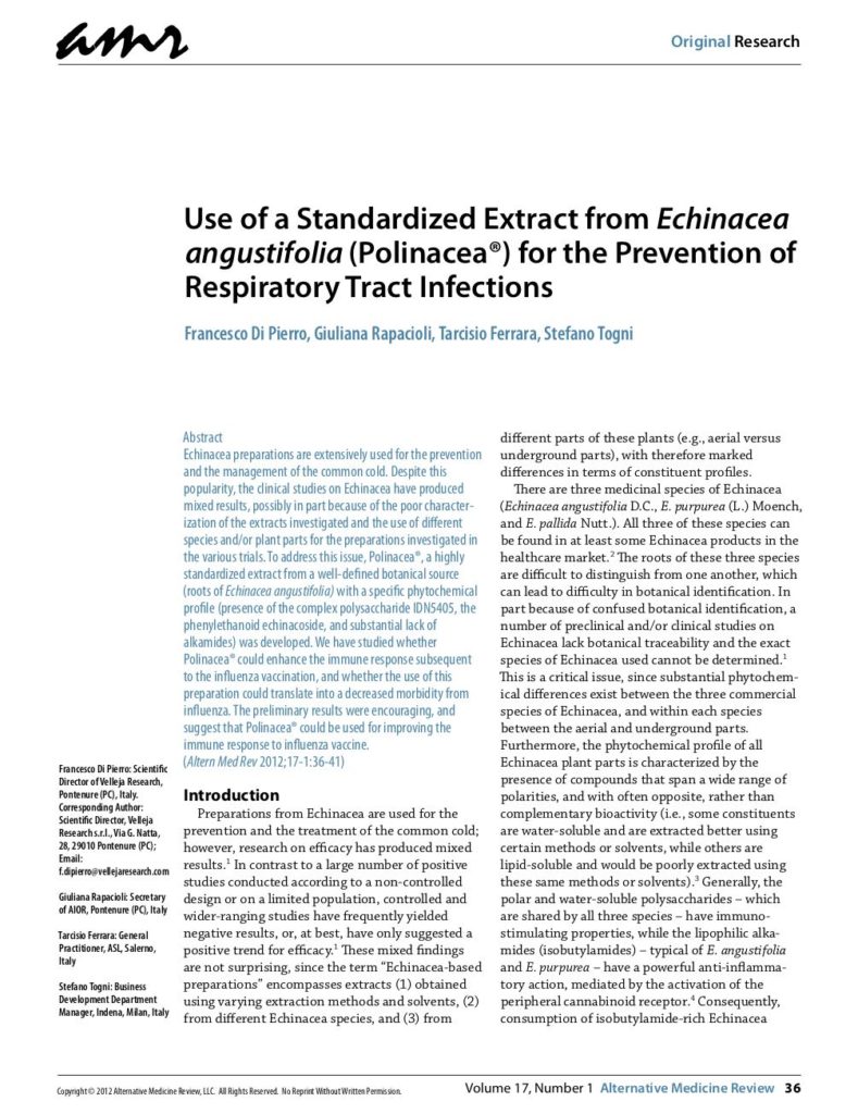 Use of a Standardized Extract from Echinacea angustifolia (Polinacea®) for the Prevention of Respiratory Tract Infections