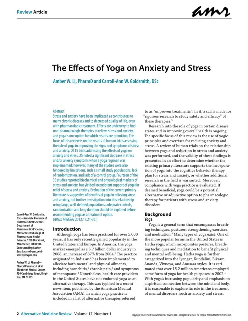 The Effects of Yoga on Anxiety and Stress