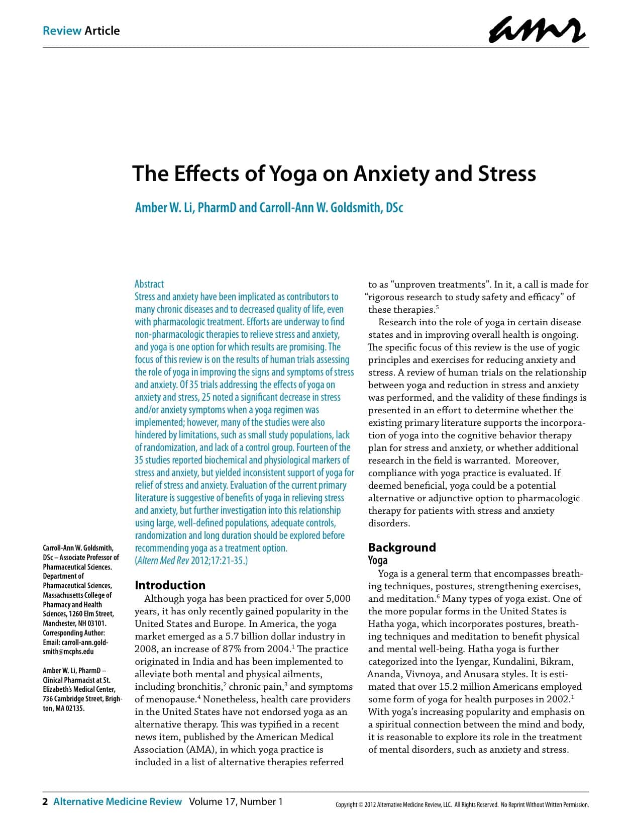 yoga for anxiety a systematic review of the research evidence