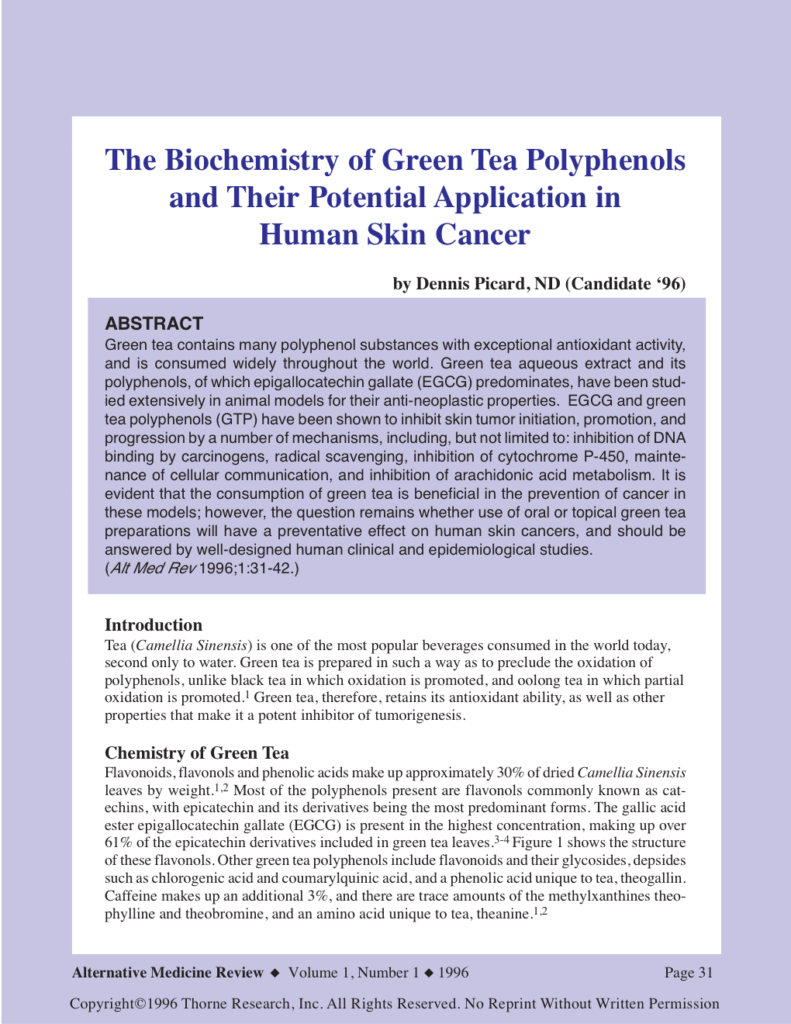 The Biochemistry of Green Tea Polyphenols and Their Potential Application in Human Skin Cancer