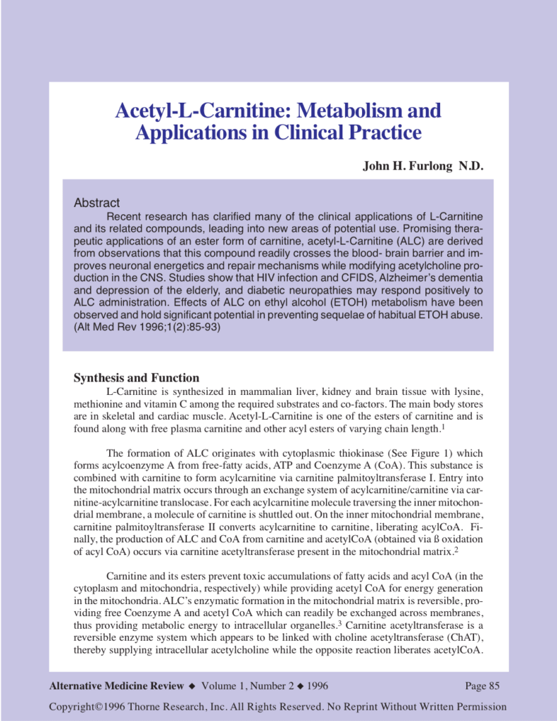 Acetyl-L-Carnitine: Metabolism and Applications in Clinical Practice