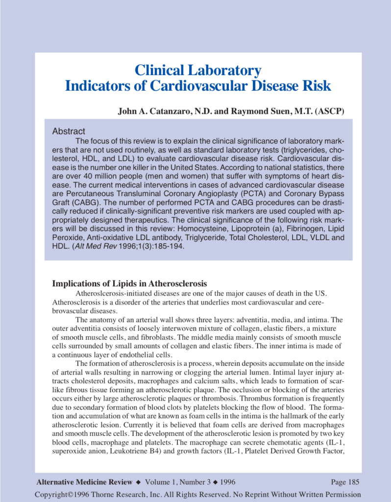 Clinical Laboratory Indicators of Cardiovascular Disease Risk