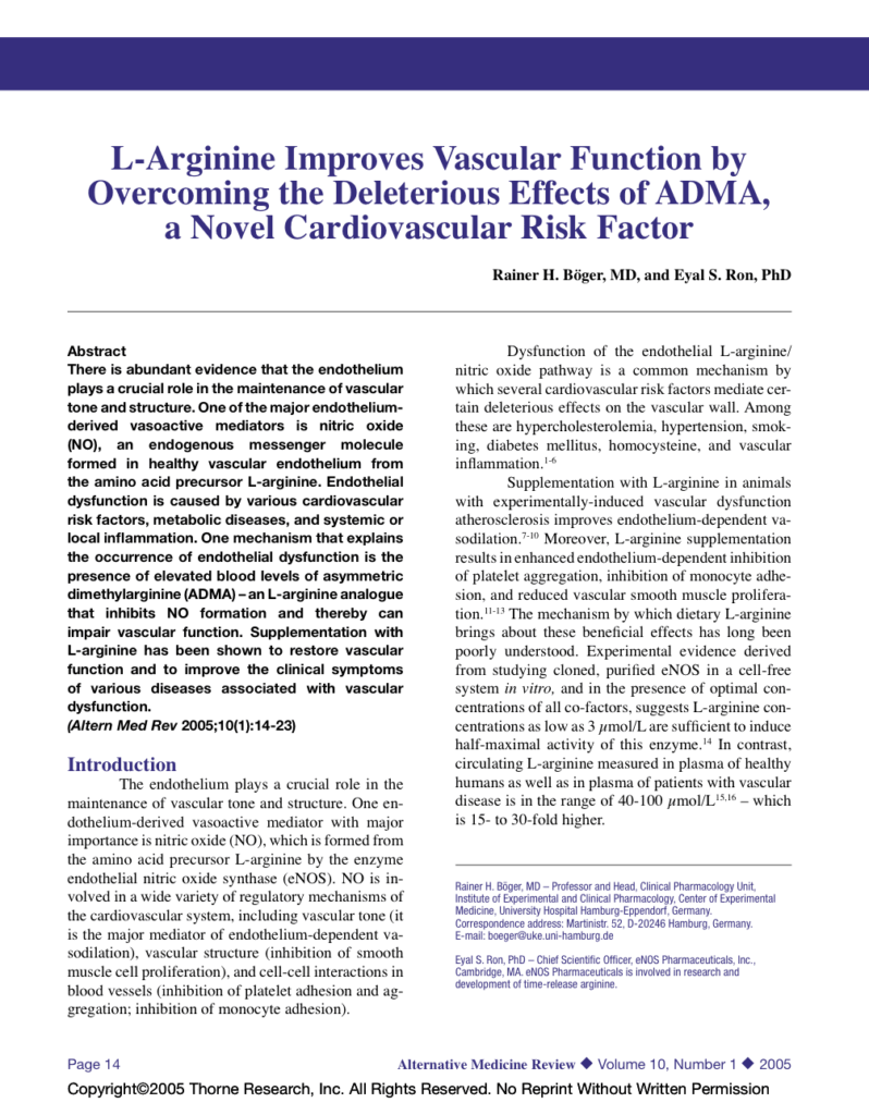 L-Arginine Improves Vascular Function by Overcoming the Deleterious Effects of ADMA, a Novel Cardiovascular Risk Factor