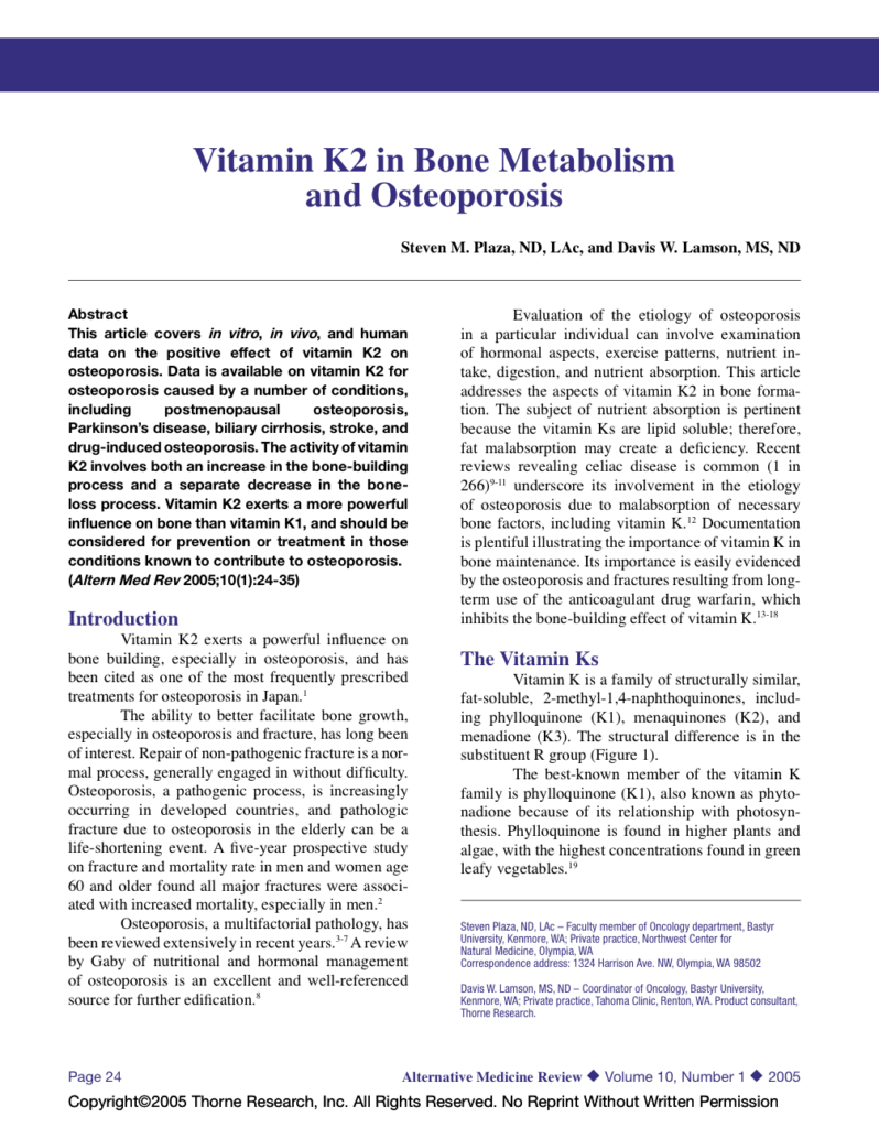 Vitamin K2 in Bone Metabolism and Osteoporosis