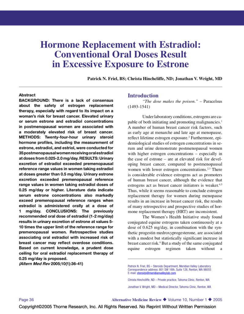 Hormone Replacement with Estradiol: Conventional Oral Doses Result in Excessive Exposure to Estrone
