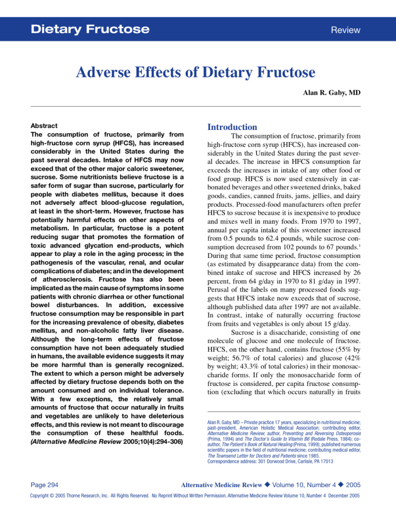 Adverse Effects of Dietary Fructose