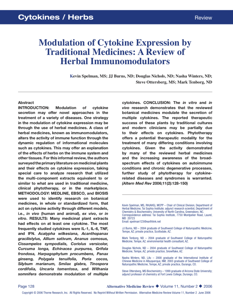 Modulation of Cytokine Expression by Traditional Medicines: A Review of Herbal Immunomodulators