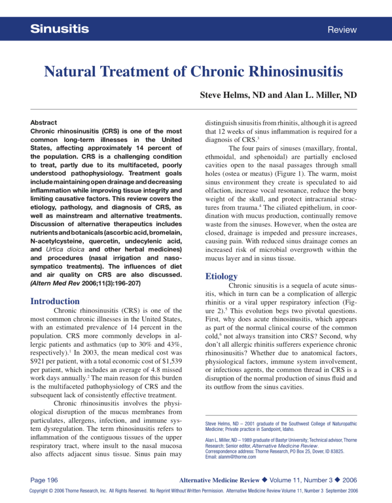 Natural Treatment of Chronic Rhinosinusitis