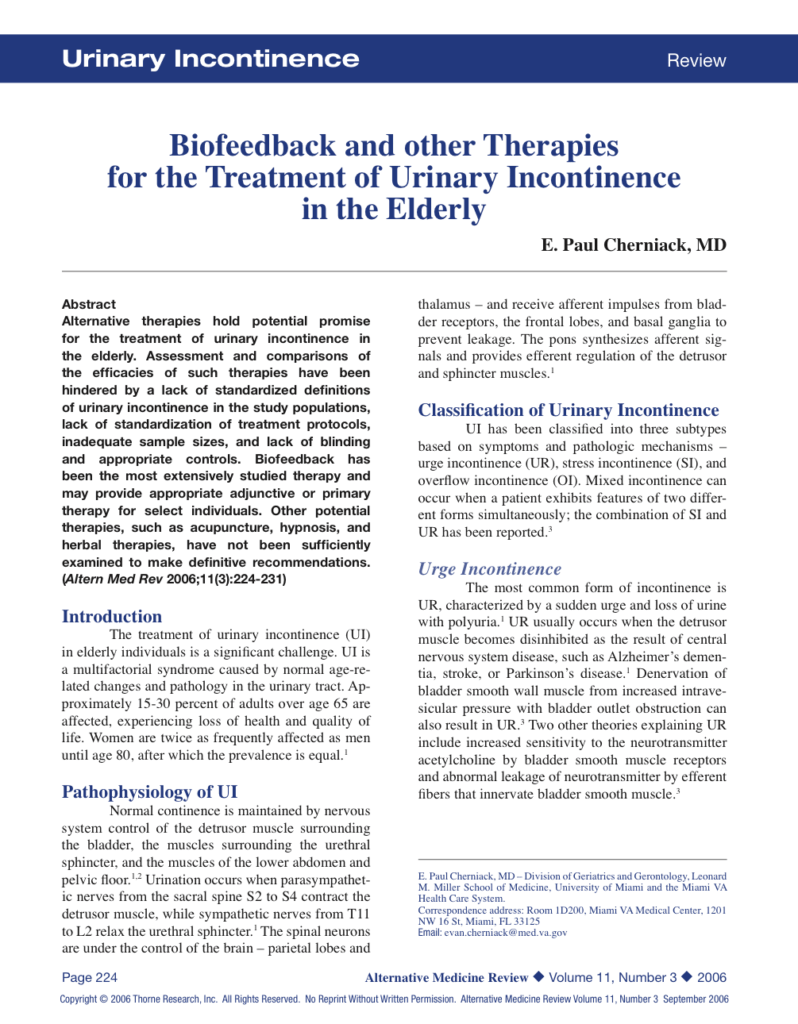 Biofeedback and other Therapies for the Treatment of Urinary Incontinence in the Elderly