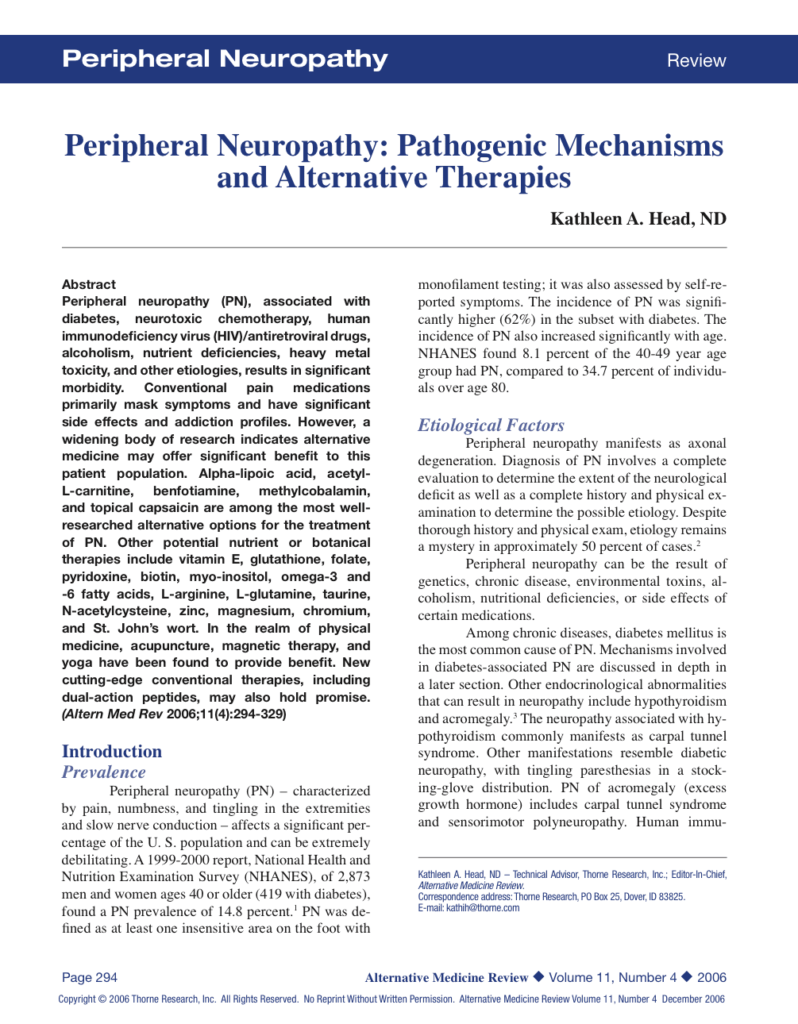 Peripheral Neuropathy: Pathogenic Mechanisms and Alternative Therapies