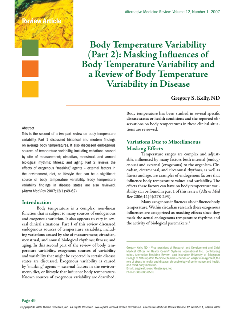 Body Temperature Variability (Part 2): Masking Influences of Body Temperature Variability and a Review of Body Temperature Variability in Disease
