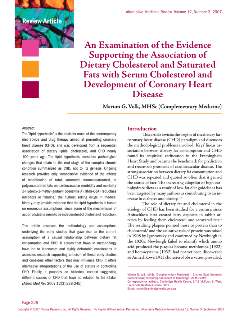 An Examination of the Evidence Supporting the Association of Dietary Cholesterol and Saturated Fats with Serum Cholesterol and Development of Coronary Heart Disease