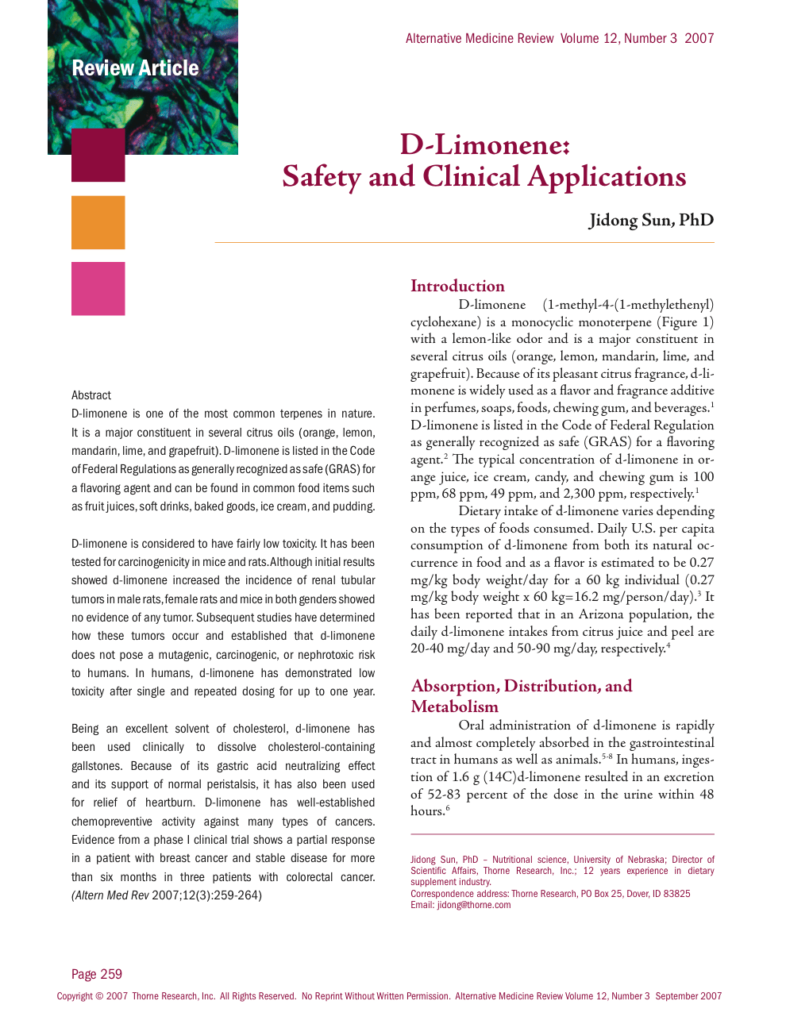 D-Limonene: Safety and Clinical Applications