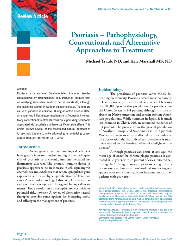 Psoriasis – Pathophysiology, Conventional, and Alternative Approaches to Treatment