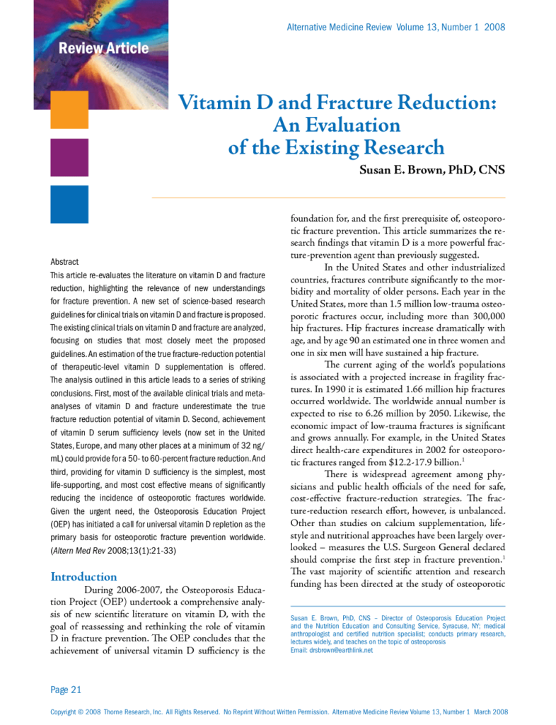 Vitamin D and Fracture Reduction: An Evaluation of the Existing Research