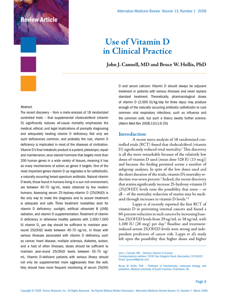 Use of Vitamin D in Clinical Practice