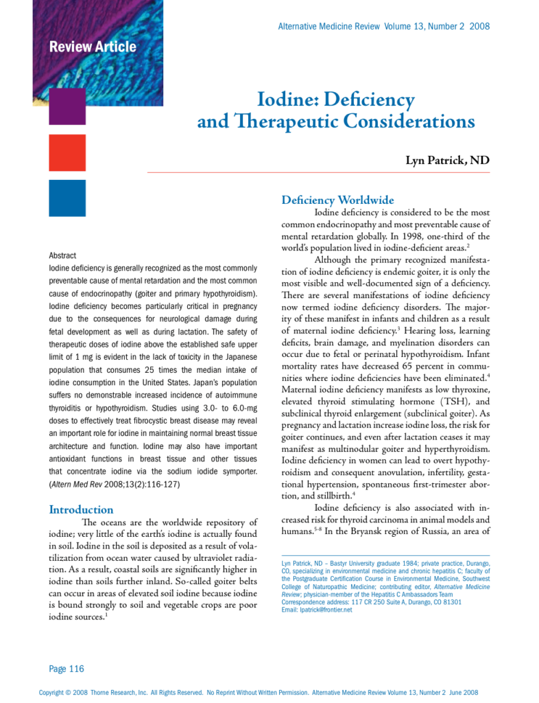 Iodine: Deficiency and Therapeutic Considerations