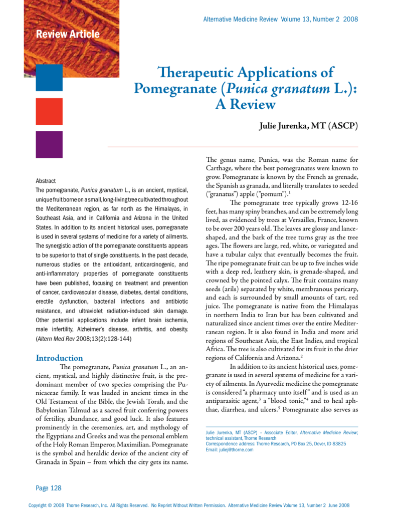Therapeutic Applications of Pomegranate (Punica granatum L.): A Review