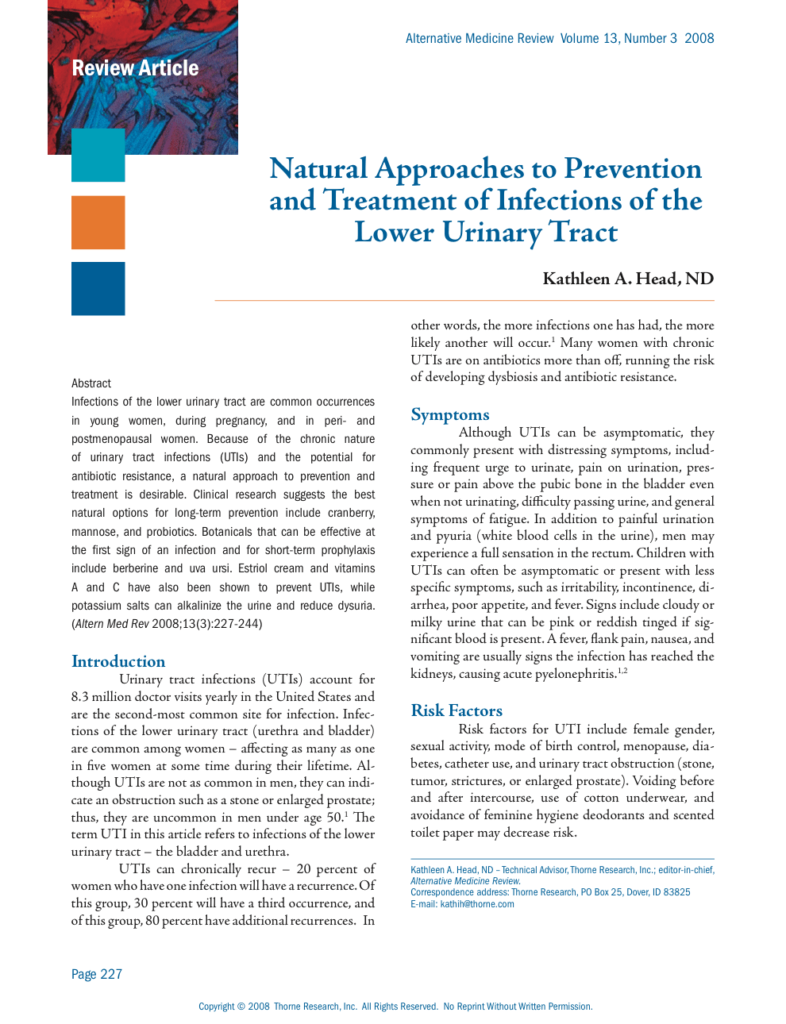 Natural Approaches to Prevention and Treatment of Infections of the Lower Urinary Tract