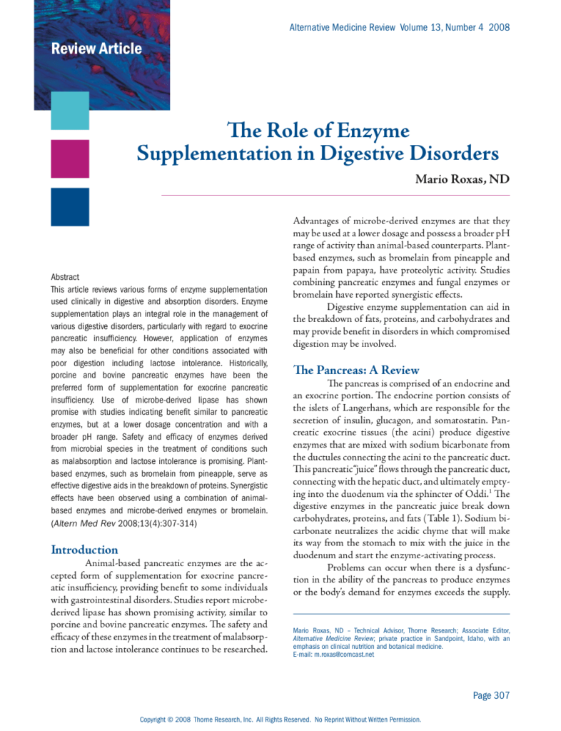 The Role of Enzyme Supplementation in Digestive Disorders