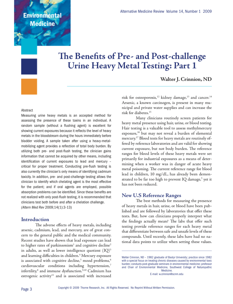 The Benefits of Preand Post-challenge Urine Heavy Metal Testing: Part 1