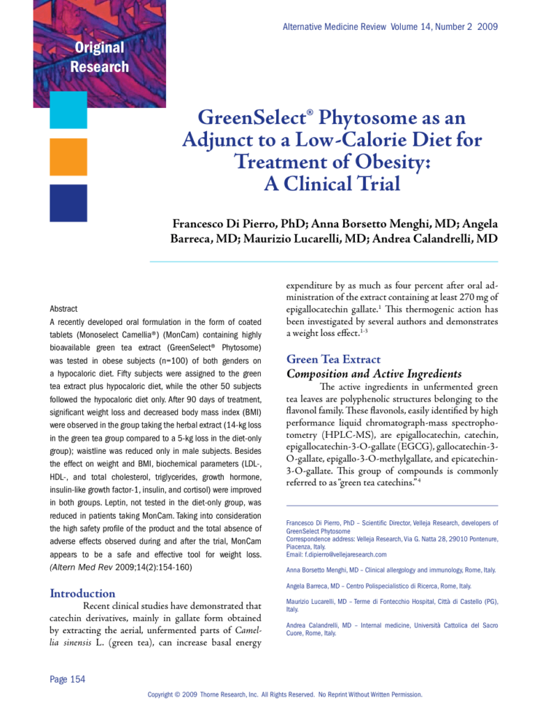 GreenSelect® Phytosome as an Adjunct to a Low-Calorie Diet for Treatment of Obesity: A Clinical Trial