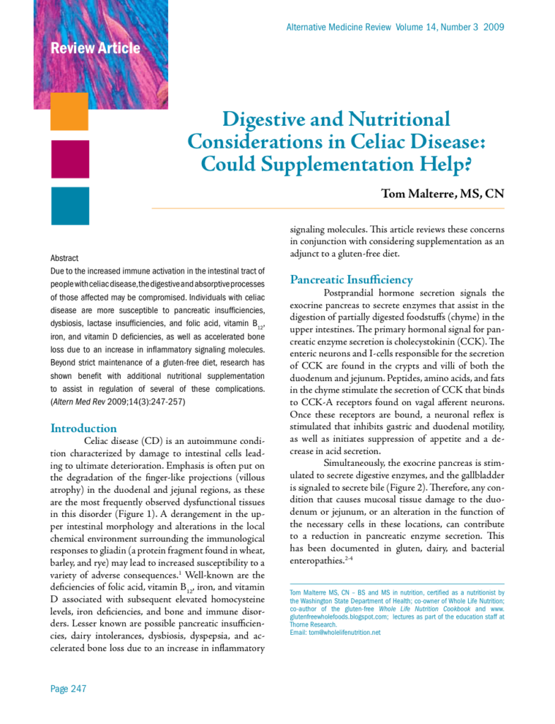 Digestive and Nutritional Considerations in Celiac Disease: Could Supplementation Help?