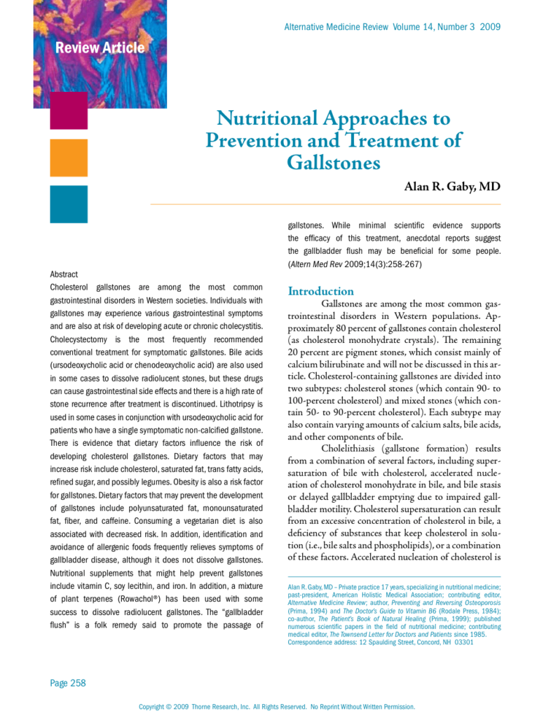 Nutritional Approaches to Prevention and Treatment of Gallstones