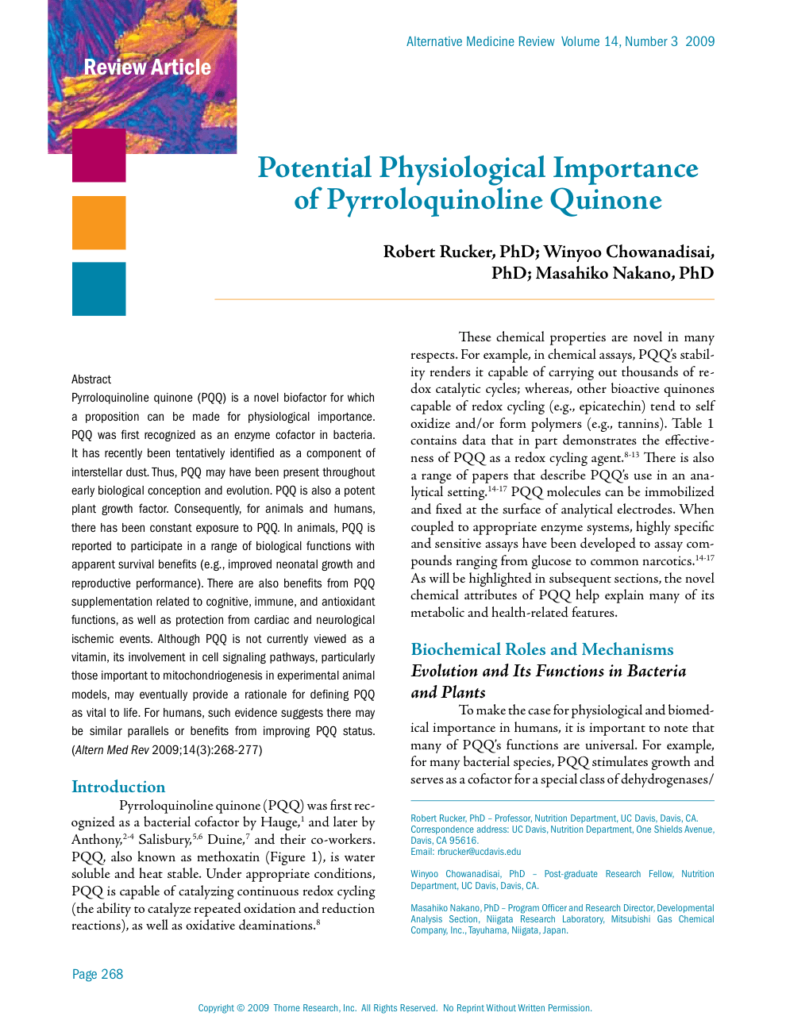 Potential Physiological Importance of Pyrroloquinoline Quinone