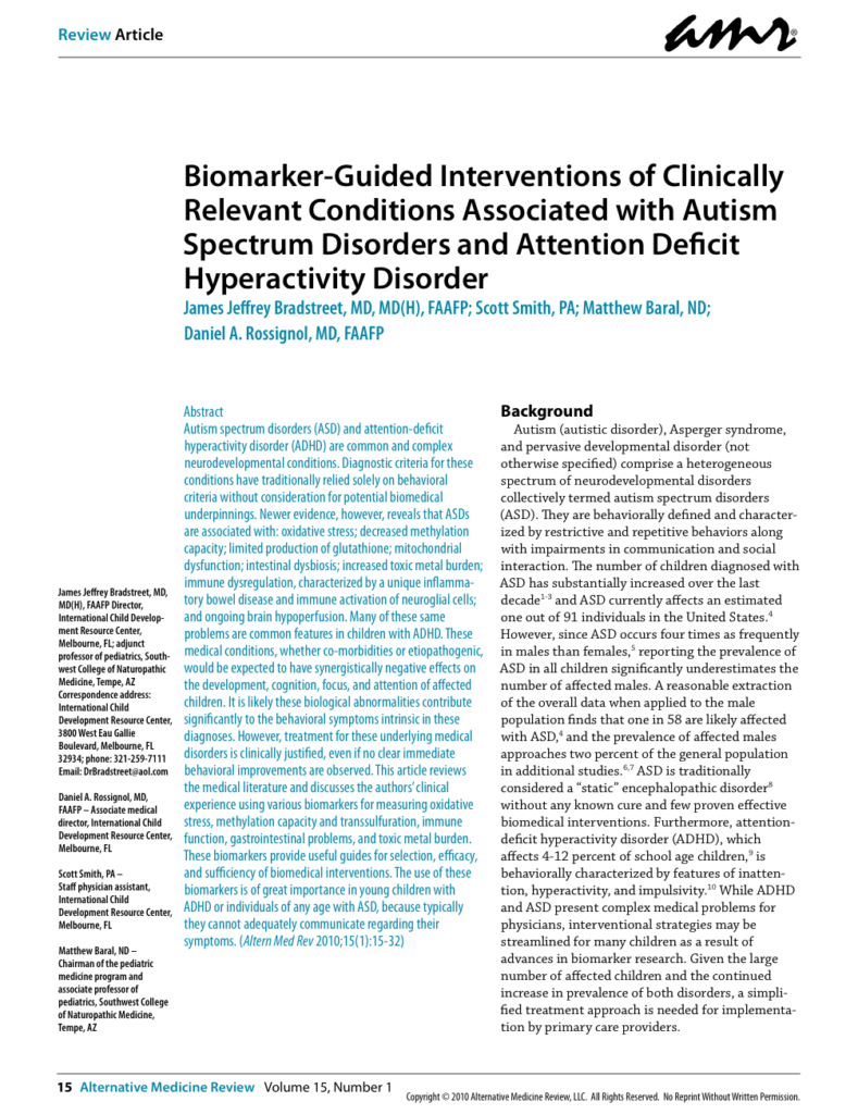 Biomarker-Guided Interventions of Clinically Relevant Conditions Associated with Autism Spectrum Disorders and Attention Deficit Hyperactivity Disorder