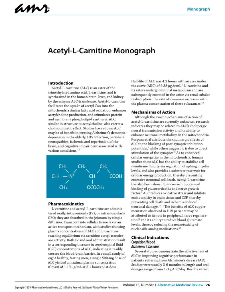 Acetyl-L-Carnitine Monograph