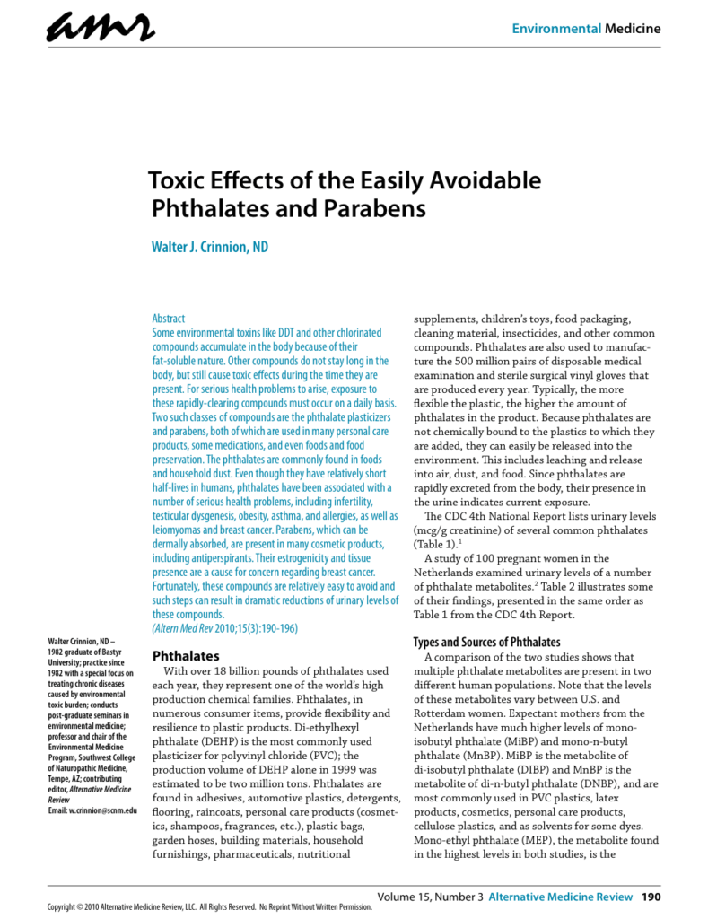 Toxic Effects of the Easily Avoidable Phthalates and Parabens