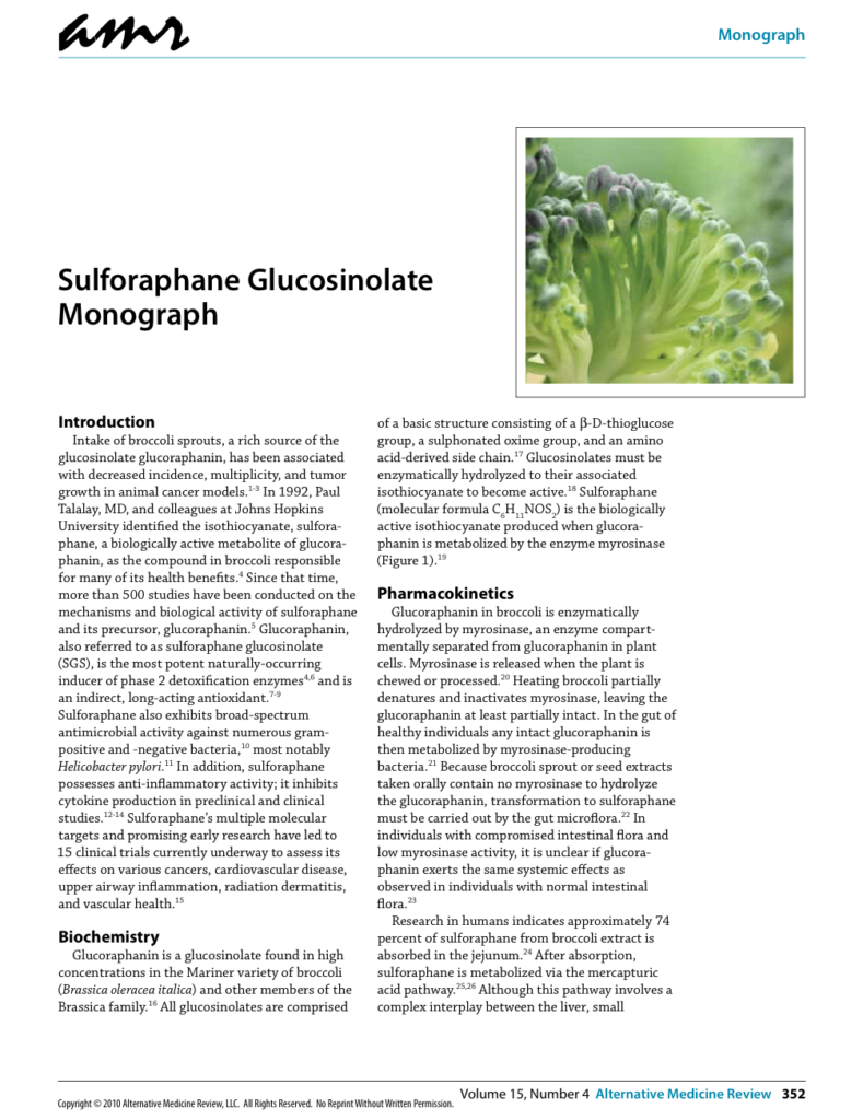 Sulforaphane Glucosinolate Monograph