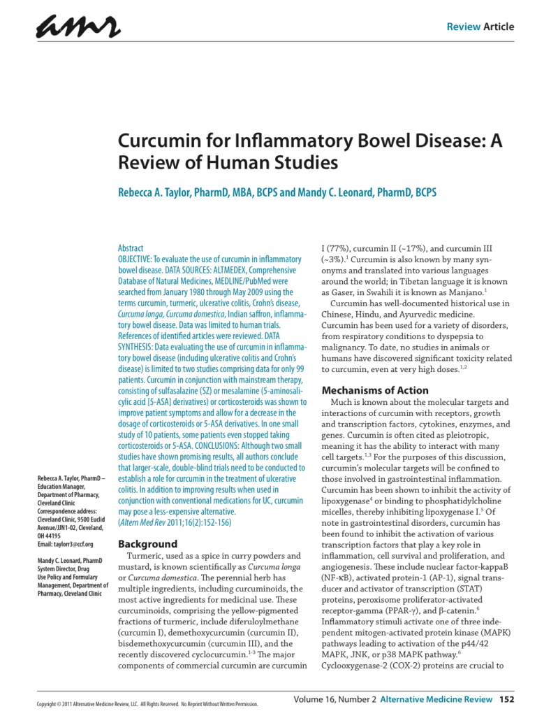 Curcumin for Inflammatory Bowel Disease: A Review of Human Studies