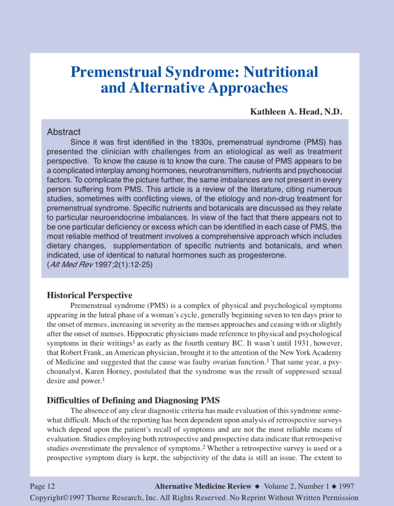 Premenstrual Syndrome: Nutritional and Alternative Approaches