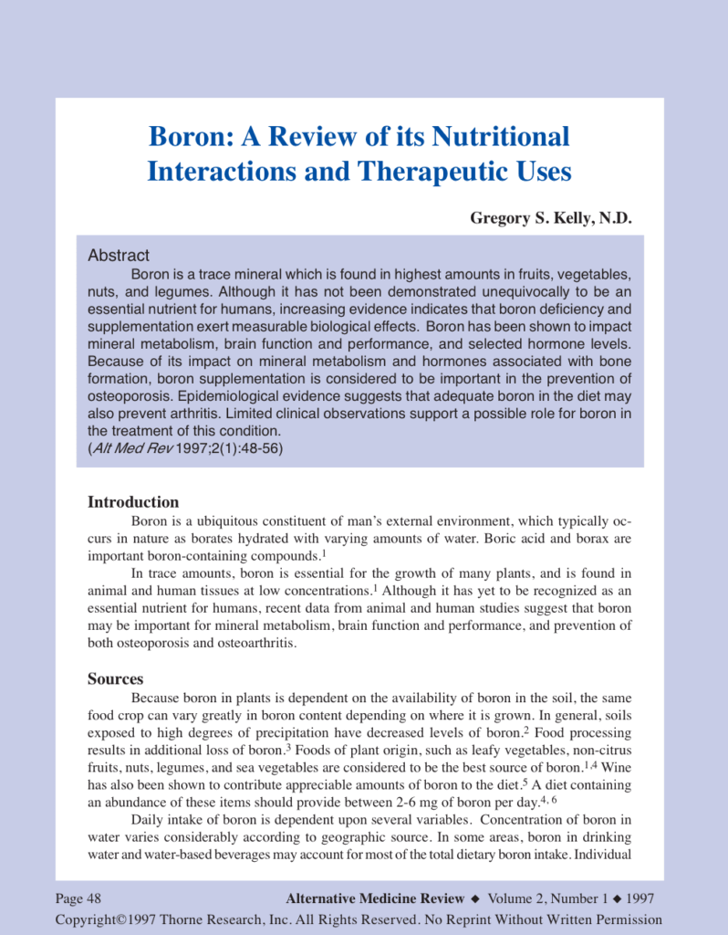 Boron: A Review of its Nutritional Interactions and Therapeutic Uses