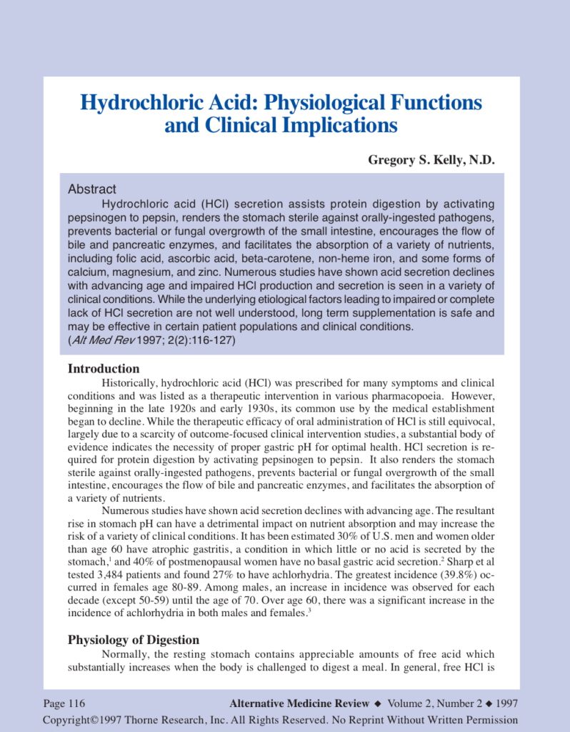 Hydrochloric Acid: Physiological Functions and Clinical Implications