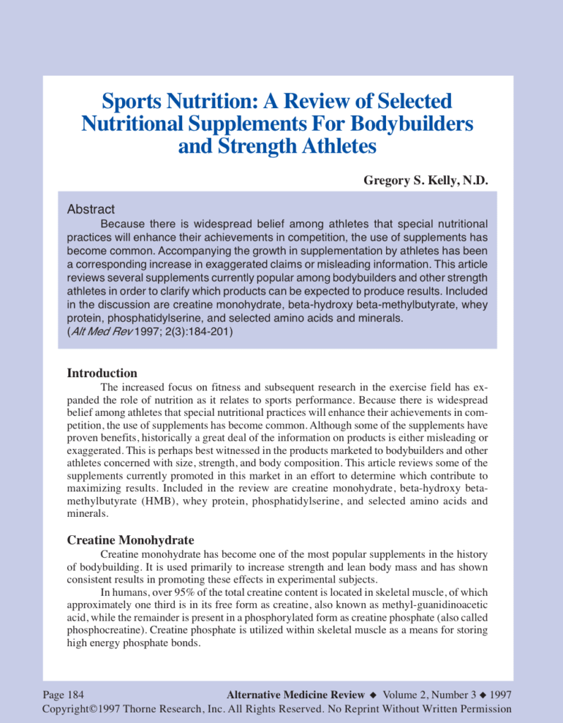 Sports Nutrition: A Review of Selected Nutritional Supplements For Bodybuilders and Strength Athletes