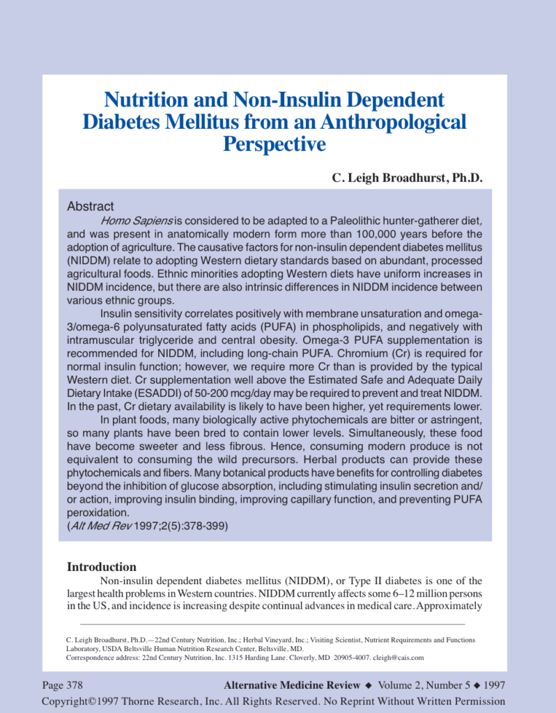 Nutrition and Non-Insulin Dependent Diabetes Mellitus from an Anthropological Perspective