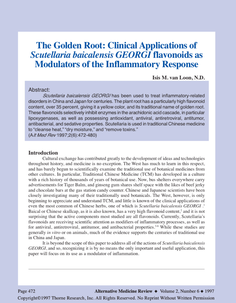 The Golden Root: Clinical Applications of Scutellaria baicalensis GEORGI flavonoids as Modulators of the Inflammatory Response