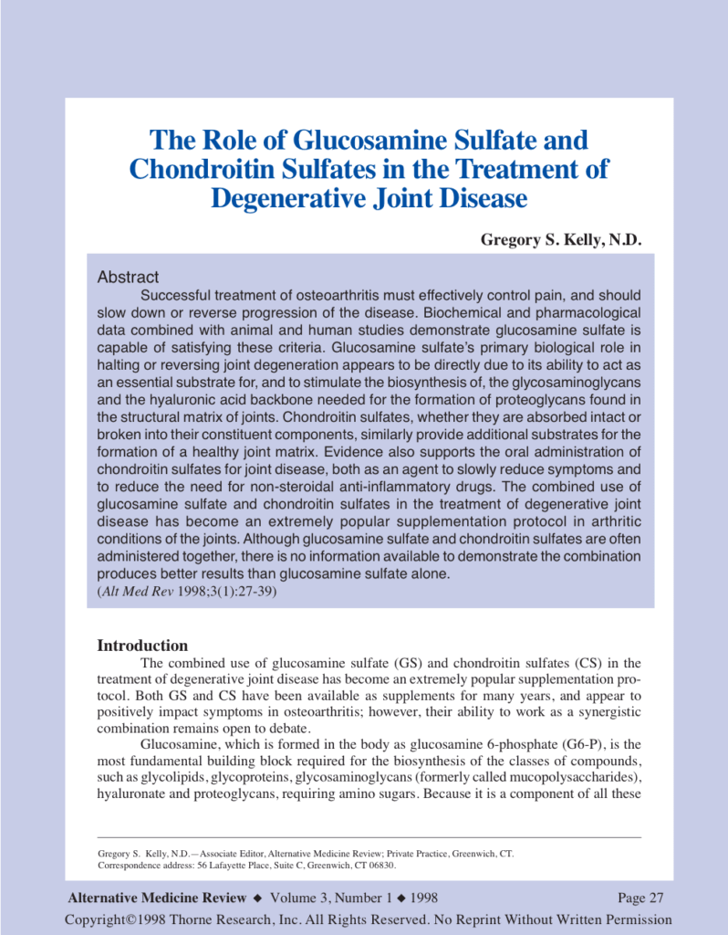 The Role of Glucosamine Sulfate and Chondroitin Sulfates in the Treatment of Degenerative Joint Disease