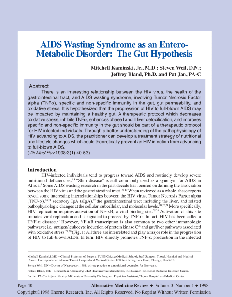 AIDS Wasting Syndrome as an EnteroMetabolic Disorder: The Gut Hypothesis