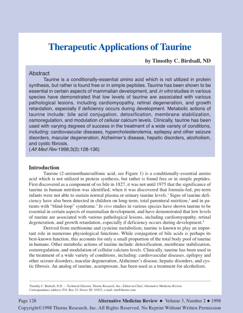 Therapeutic Applications of Taurine