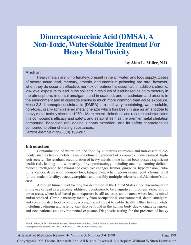 Dimercaptosuccinic Acid (DMSA), A Non-Toxic, Water-Soluble Treatment For Heavy Metal Toxicity