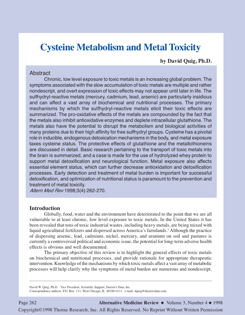 Cysteine Metabolism and Metal Toxicity