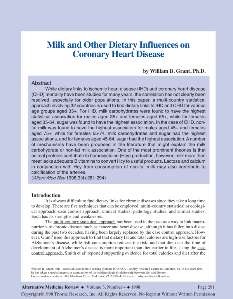 Milk and Other Dietary Influences on Coronary Heart Disease