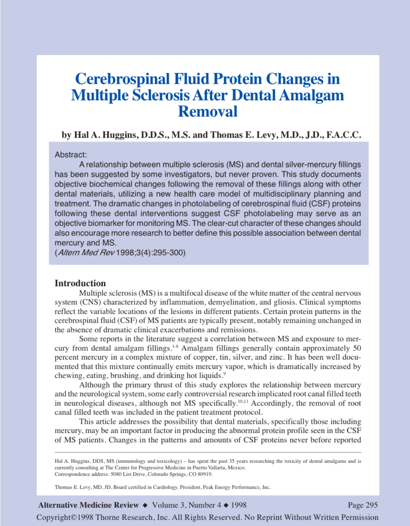 Cerebrospinal Fluid Protein Changes in Multiple Sclerosis After Dental Amalgam Removal