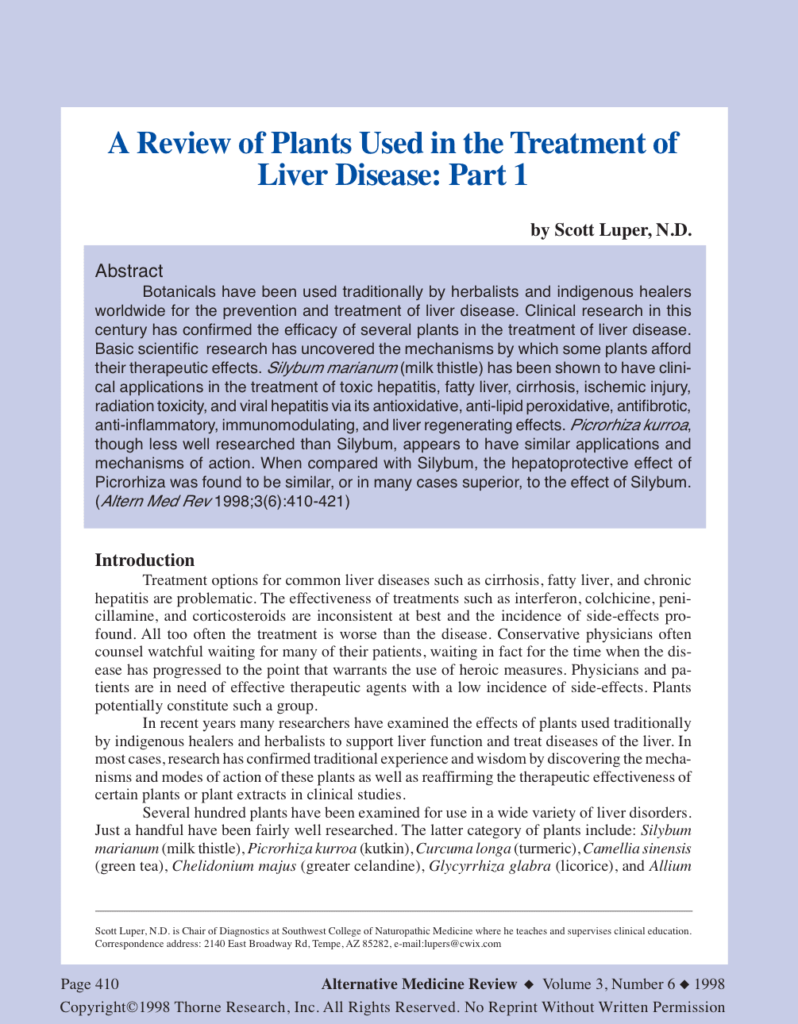 A Review of Plants Used in the Treatment of Liver Disease: Part 1