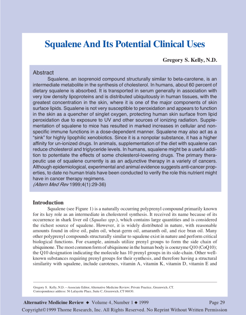 Squalene And Its Potential Clinical Uses