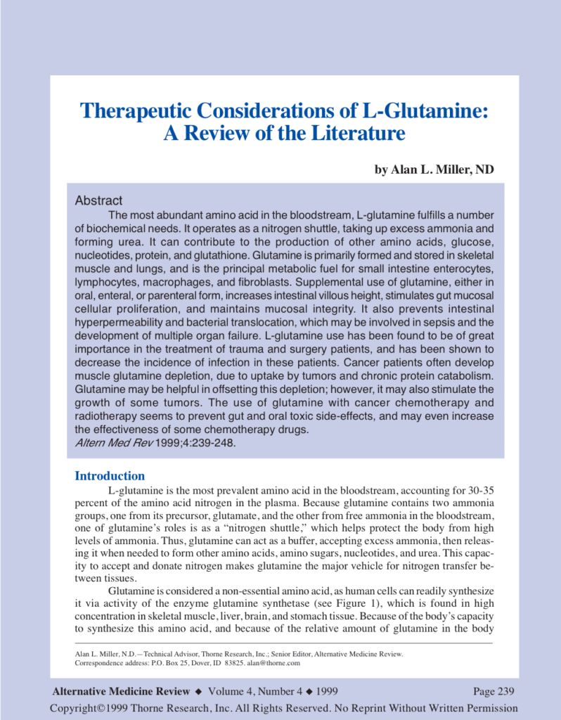 Therapeutic Considerations of L-Glutamine: A Review of the Literature